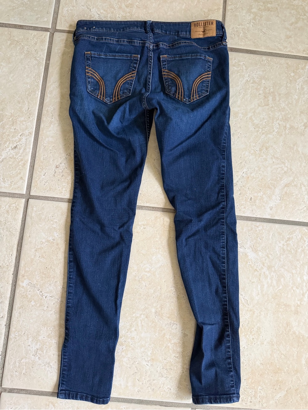 Hollister Dark Indigo Skinny Jeans with Tan Accent Stitching